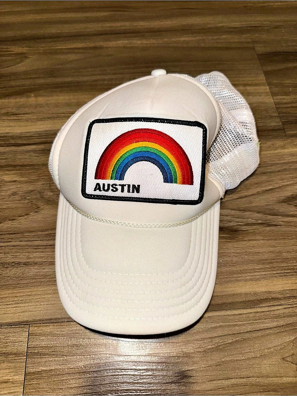 Aviator Nation Austin Rainbow Patch Trucker Hat in White